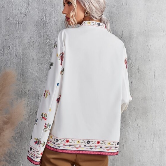 Boho Pink Floral Print Casual Blouse Cottage Core - Picture 3 of 4